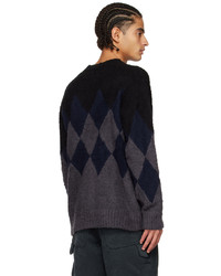 schwarzer Pullover mit einem Rundhalsausschnitt mit Karomuster von Sacai