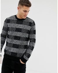 schwarzer Pullover mit einem Rundhalsausschnitt mit Karomuster von Burton Menswear
