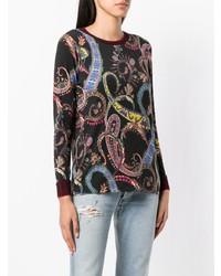 schwarzer Pullover mit einem Rundhalsausschnitt mit Paisley-Muster von Etro