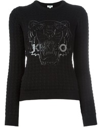 schwarzer Pullover mit einem Rundhalsausschnitt mit Reliefmuster von Kenzo