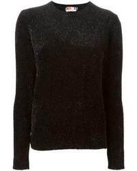 schwarzer Pullover mit einem Rundhalsausschnitt mit Reliefmuster von MSGM