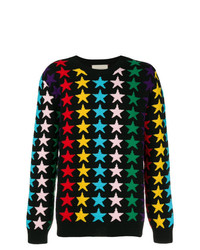 schwarzer Pullover mit einem Rundhalsausschnitt mit Sternenmuster von Gucci