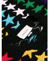 schwarzer Pullover mit einem Rundhalsausschnitt mit Sternenmuster von Gucci