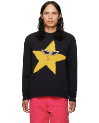 schwarzer Pullover mit einem Rundhalsausschnitt mit Sternenmuster von Sky High Farm Workwear