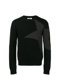 schwarzer Pullover mit einem Rundhalsausschnitt mit Sternenmuster von Valentino