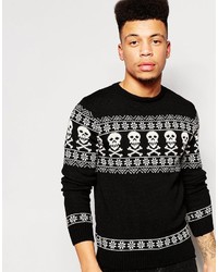 schwarzer Pullover mit einem Rundhalsausschnitt mit Weihnachten Muster von Asos
