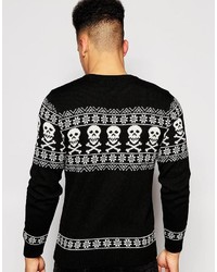 schwarzer Pullover mit einem Rundhalsausschnitt mit Weihnachten Muster von Asos