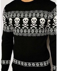 schwarzer Pullover mit einem Rundhalsausschnitt mit Weihnachten Muster von Asos