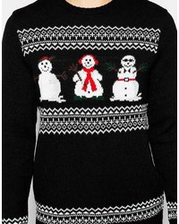 schwarzer Pullover mit einem Rundhalsausschnitt mit Weihnachten Muster von Asos