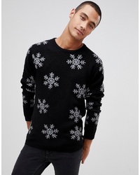 schwarzer Pullover mit einem Rundhalsausschnitt mit Weihnachten Muster von Tom Tailor
