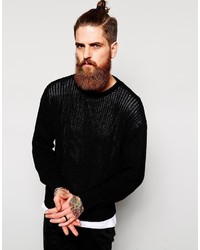 schwarzer Pullover mit einem Rundhalsausschnitt von American Apparel