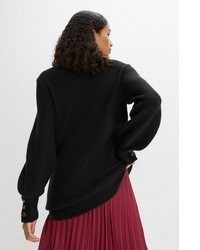 schwarzer Pullover mit einem Rundhalsausschnitt von bonprix