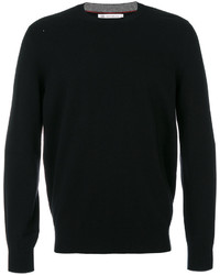 schwarzer Pullover mit einem Rundhalsausschnitt von Brunello Cucinelli