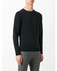 schwarzer Pullover mit einem Rundhalsausschnitt von John Smedley