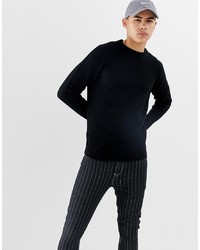 schwarzer Pullover mit einem Rundhalsausschnitt von D-struct