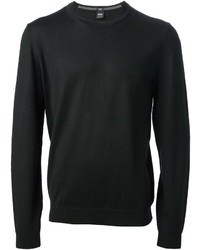 schwarzer Pullover mit einem Rundhalsausschnitt von Hugo Boss
