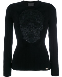 schwarzer Pullover mit einem Rundhalsausschnitt von Philipp Plein