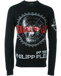 schwarzer Pullover mit einem Rundhalsausschnitt von Philipp Plein