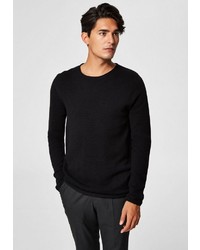 schwarzer Pullover mit einem Rundhalsausschnitt von Selected Homme