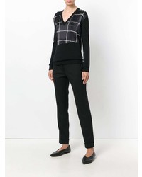 schwarzer Pullover mit einem V-Ausschnitt mit Schottenmuster von Lanvin