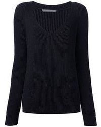 schwarzer Pullover mit einem V-Ausschnitt von Alberta Ferretti