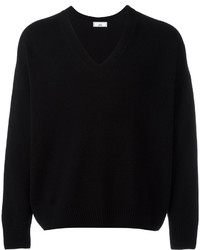 schwarzer Pullover mit einem V-Ausschnitt von AMI Alexandre Mattiussi