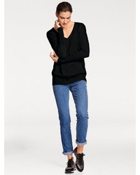 schwarzer Pullover mit einem V-Ausschnitt von ASHLEY BROOKE by Heine