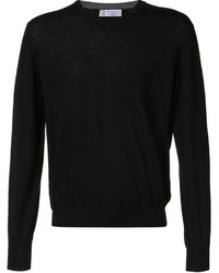 schwarzer Pullover mit einem V-Ausschnitt von Brunello Cucinelli