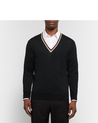 schwarzer Pullover mit einem V-Ausschnitt von Dries Van Noten