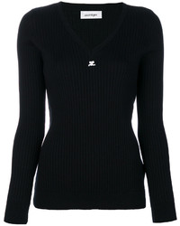 schwarzer Pullover mit einem V-Ausschnitt von Courreges