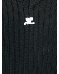 schwarzer Pullover mit einem V-Ausschnitt von Courreges