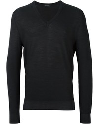 schwarzer Pullover mit einem V-Ausschnitt von Ermenegildo Zegna