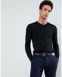 schwarzer Pullover mit einem V-Ausschnitt von Gianni Feraud