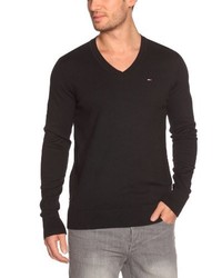 schwarzer Pullover mit einem V-Ausschnitt von Hilfiger Denim