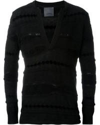 schwarzer Pullover mit einem V-Ausschnitt von Laneus
