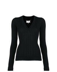 schwarzer Pullover mit einem V-Ausschnitt von Maison Margiela