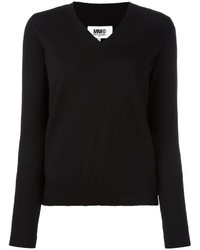 schwarzer Pullover mit einem V-Ausschnitt von MM6 MAISON MARGIELA
