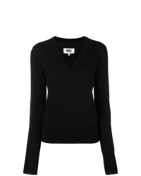 schwarzer Pullover mit einem V-Ausschnitt von MM6 MAISON MARGIELA