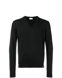 schwarzer Pullover mit einem V-Ausschnitt von Moncler