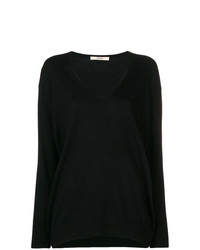 schwarzer Pullover mit einem V-Ausschnitt von Odeeh
