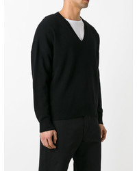 schwarzer Pullover mit einem V-Ausschnitt von AMI Alexandre Mattiussi