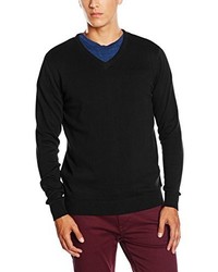 schwarzer Pullover mit einem V-Ausschnitt von Paul James Knitwear