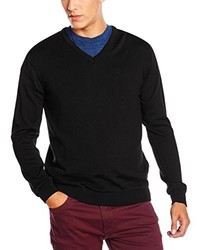 schwarzer Pullover mit einem V-Ausschnitt von Paul James Knitwear