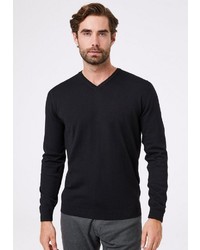 schwarzer Pullover mit einem V-Ausschnitt von Pierre Cardin