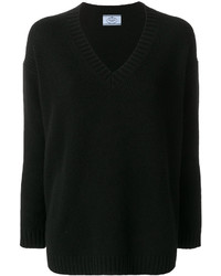 schwarzer Pullover mit einem V-Ausschnitt von Prada