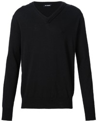 schwarzer Pullover mit einem V-Ausschnitt von Raf Simons