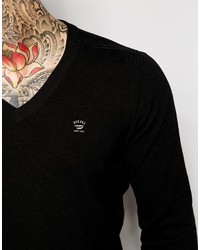 schwarzer Pullover mit einem V-Ausschnitt von Diesel