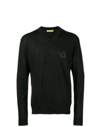 schwarzer Pullover mit einem V-Ausschnitt von Versace Jeans