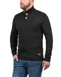 schwarzer Pullover mit einem zugeknöpften Kragen von BLEND