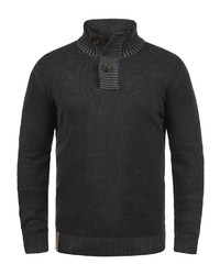 schwarzer Pullover mit einem zugeknöpften Kragen von INDICODE